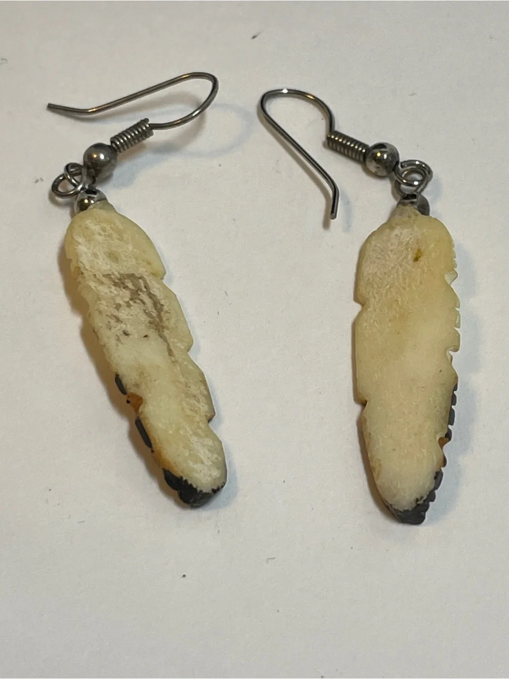 Hand-Painted Carved Feather Dangle Earrings w/ Beads Native Style
